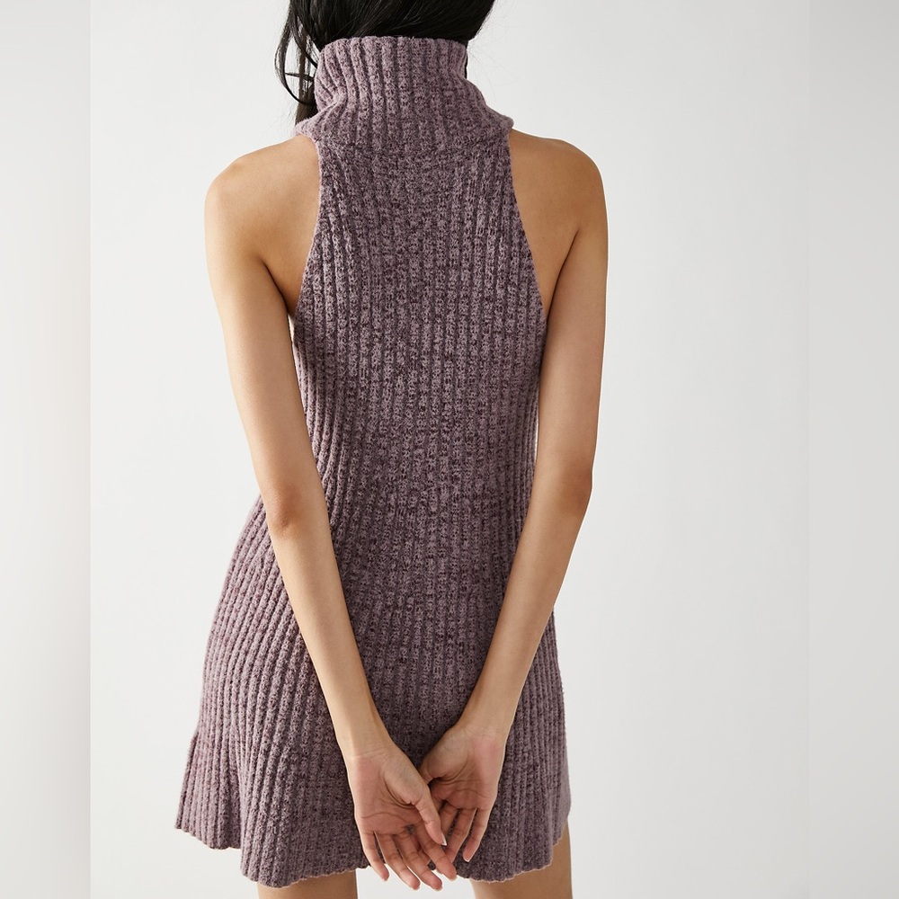 Free People Dress Womens Small Purple Claude High Neck Rib Bodycon Sweater Mini - Picture 3 of 10